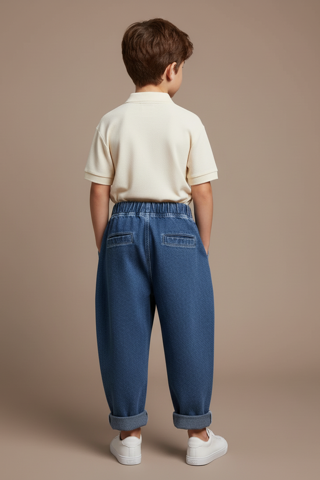 Pantalon Baggy Jean Bleu Ample Confortable Élastique - vue 2
