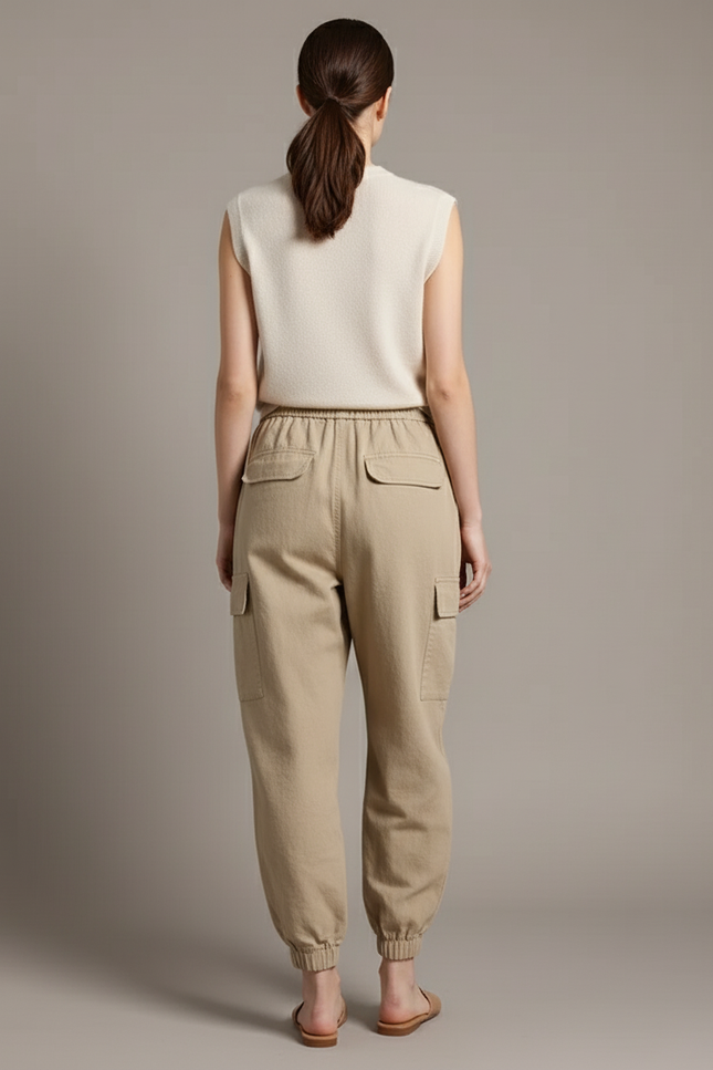 Pantalon Baggy Beige Cordon Cargo Femme Confortable - Toile - vue 2