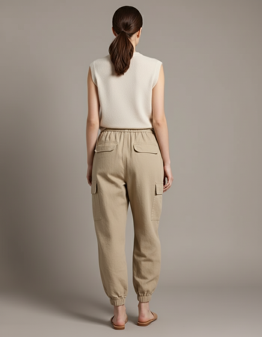 Pantalon Baggy Beige Cordon Cargo Femme Confortable - Toile - vue 2