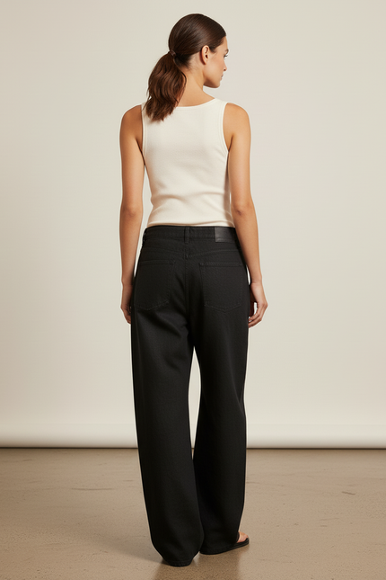 Pantalon Baggy Noir Ample Fluide Décontracté Denim - Lin - vue 2