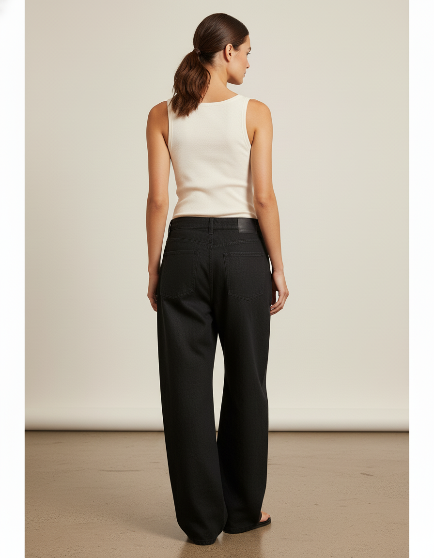Pantalon Baggy Noir Ample Fluide Décontracté Denim - Lin - vue 2