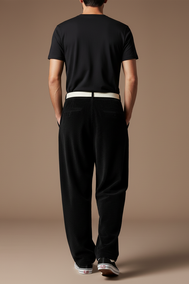 Pantalon Baggy Homme Noir Parachute - Cordé - vue 2