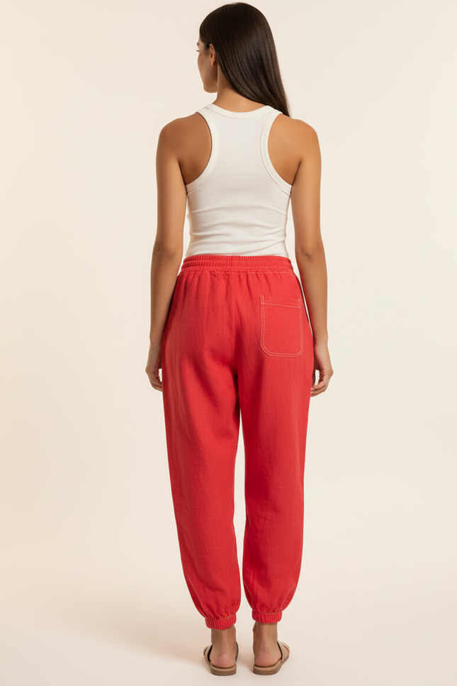 Pantalon Baggy Rouge Imprimé Ample Décontracté Femme - Molleton - vue 2