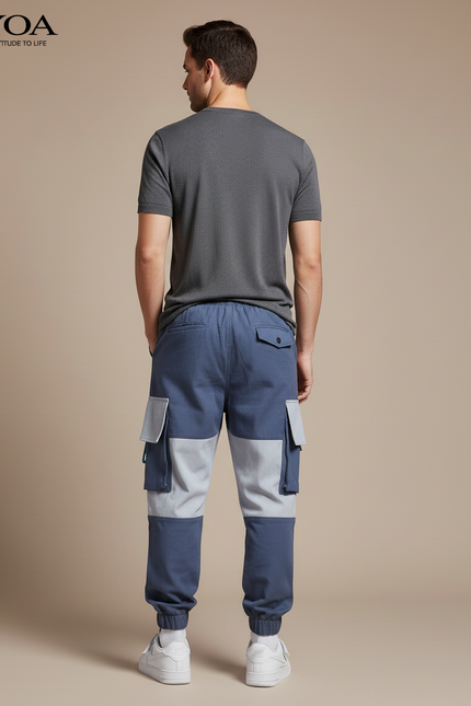 Pantalon Baggy Bleu Gris Cargo Imprimé Multi-Poches Homme - Toile - vue 2