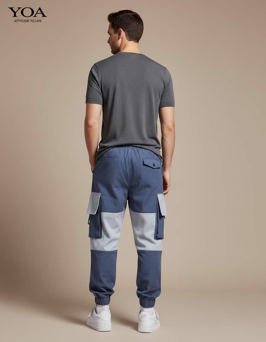 Pantalon Baggy Bleu Gris Cargo Imprimé Multi-Poches Homme - Toile - vue 2