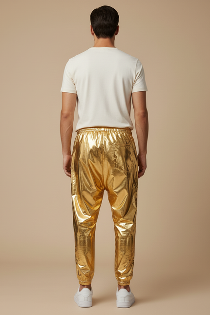 Pantalon Baggy Doré Métallique Ample Cordon Homme - Polyester - vue 2