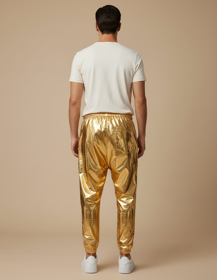 Pantalon Baggy Doré Métallique Ample Cordon Homme - Polyester - vue 2