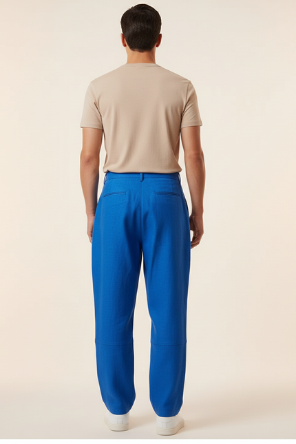 Pantalon Baggy Bleu Roi Lin Ample Décontracté Homme - vue 2