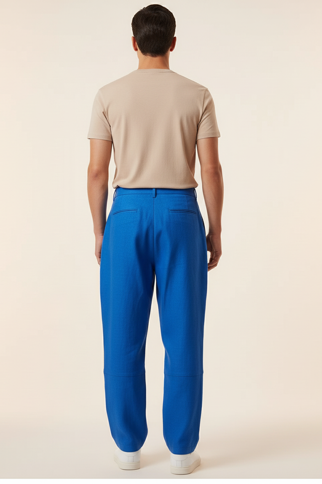 Pantalon Baggy Bleu Roi Lin Ample Décontracté Homme - vue 2
