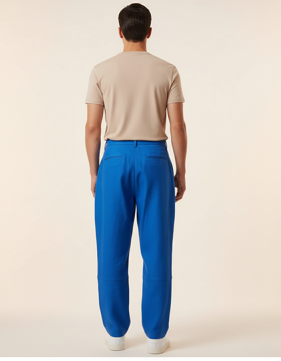 Pantalon Baggy Bleu Roi Lin Ample Décontracté Homme - vue 2