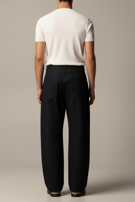 Pantalon Baggy Noir Ample Plissé Décontracté Homme - Gabardine - vue 2