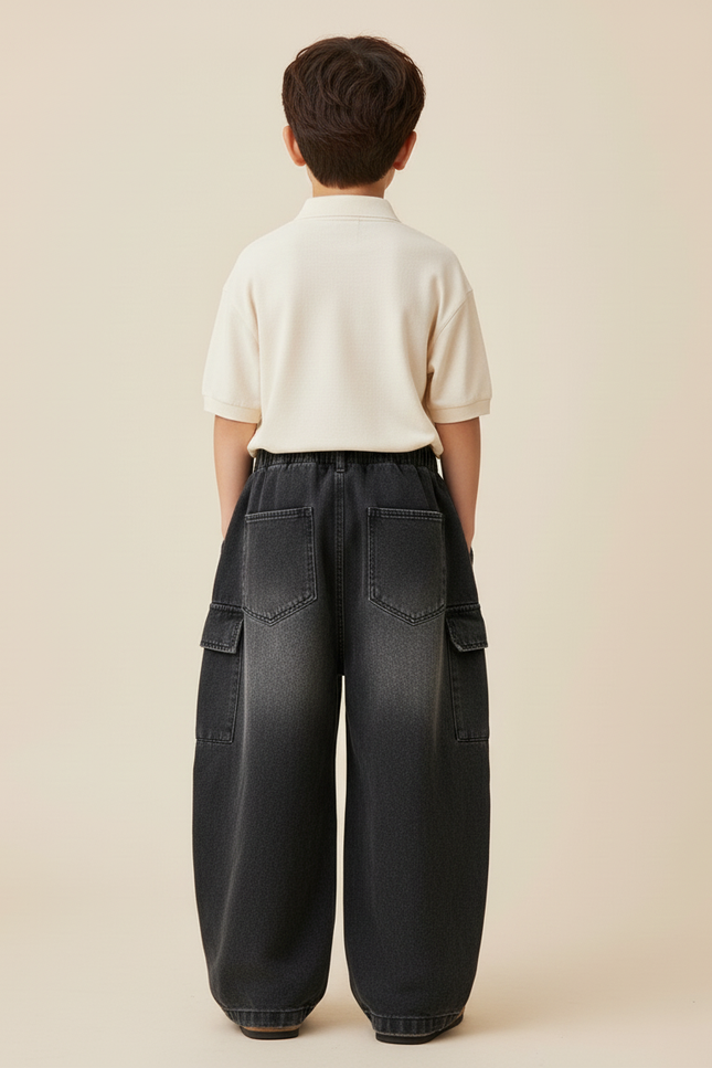 Pantalon Baggy Noir Dégradé Cargo Ample Garçon - Jean - vue 2