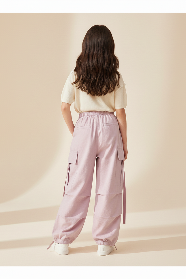 Pantalon Baggy Violet Cargo Ample Fille Cordon - Toile - vue 2