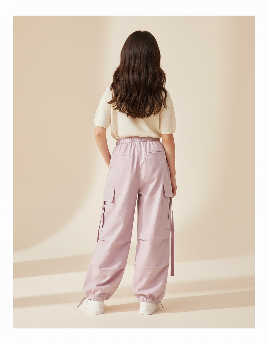 Pantalon Baggy Violet Cargo Ample Fille Cordon - Toile - vue 2