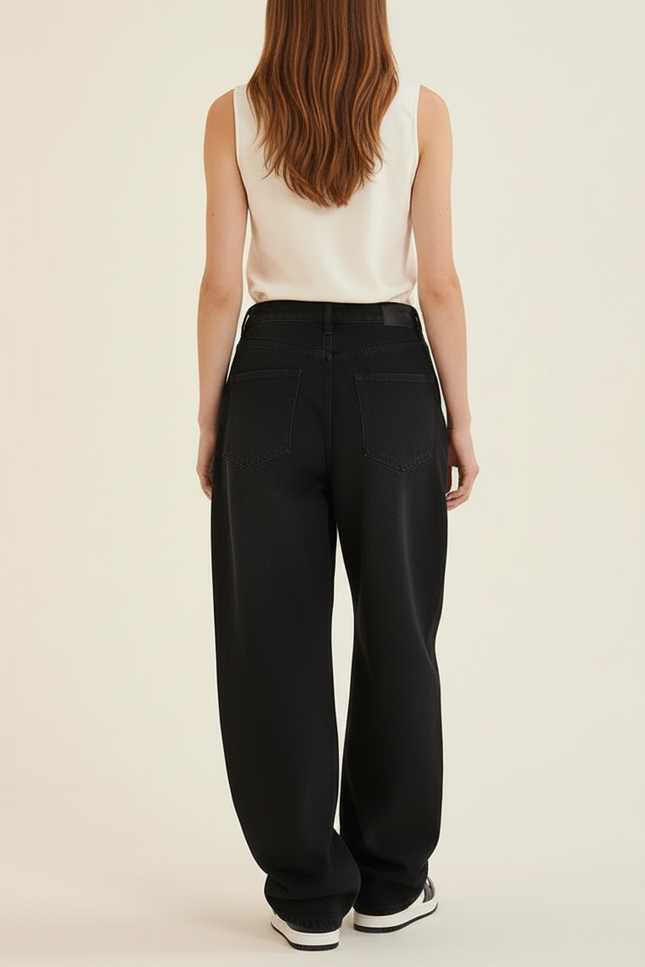 Pantalon Baggy Noir Denim Ample Taille Haute Femme - Jean - vue 2