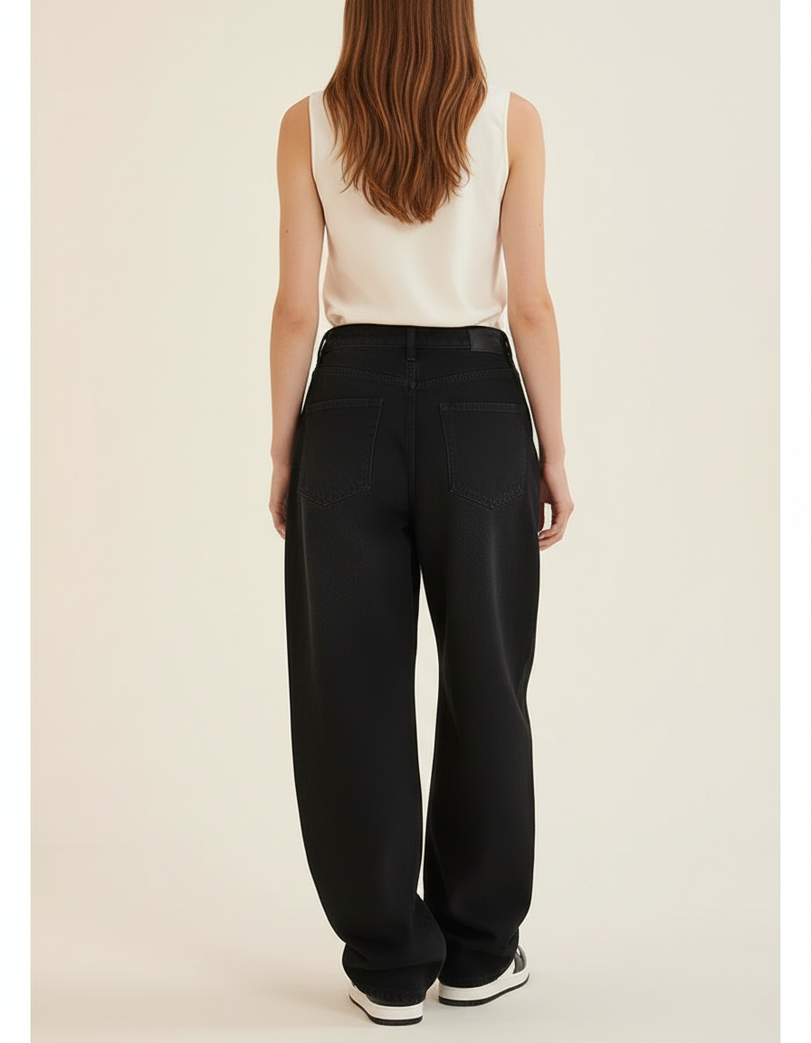 Pantalon Baggy Noir Denim Ample Taille Haute Femme - Jean - vue 2