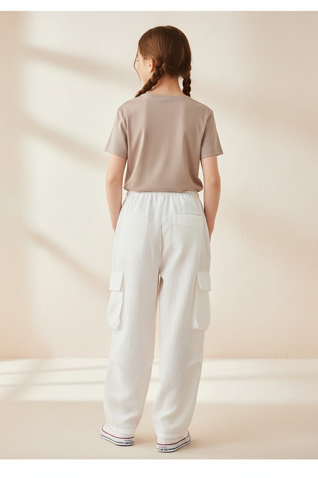 Pantalon Baggy Blanc Lin Ample Cargo Enfant - vue 2