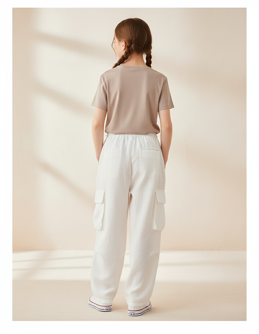 Pantalon Baggy Blanc Lin Ample Cargo Enfant - vue 2