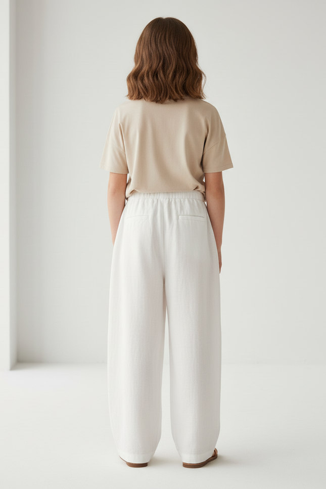 Pantalon Baggy Blanc Lin Ample Décontracté Élastique - vue 2