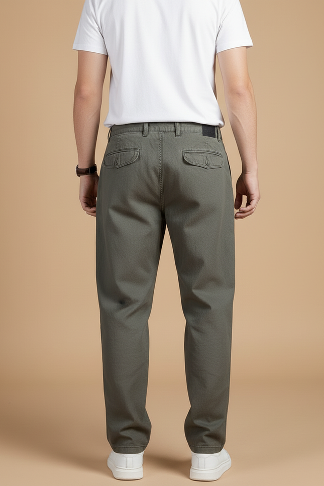 Pantalon Baggy Vert Kaki Coton Ample Décontracté Homme - vue 2