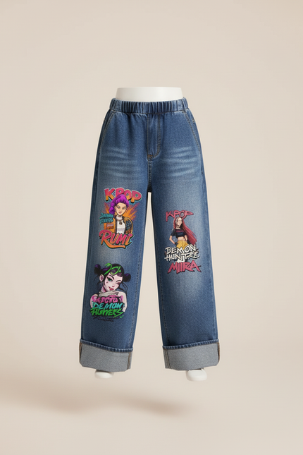 Pantalon Baggy Jean Bleu Imprimé Fille Ample Décontracté - vue 3