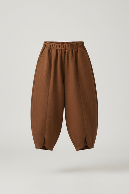 Pantalon Baggy Marron Ample Lin Coton Enfant - vue 3