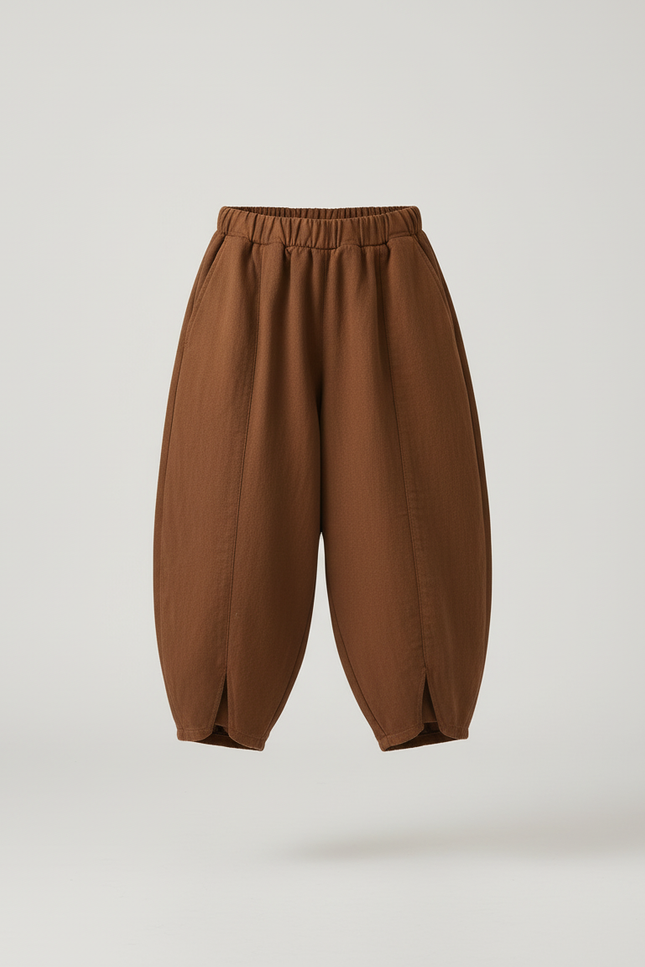 Pantalon Baggy Marron Ample Lin Coton Enfant - vue 3