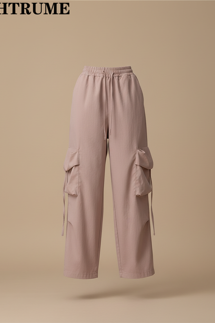 Pantalon Baggy Rose Cargo Ample Décontracté Cordon - Toile - vue 3