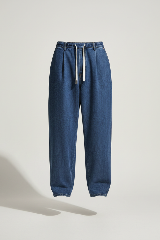 Pantalon Baggy Jean Bleu Ample Cordon Décontracté Homme - vue 3