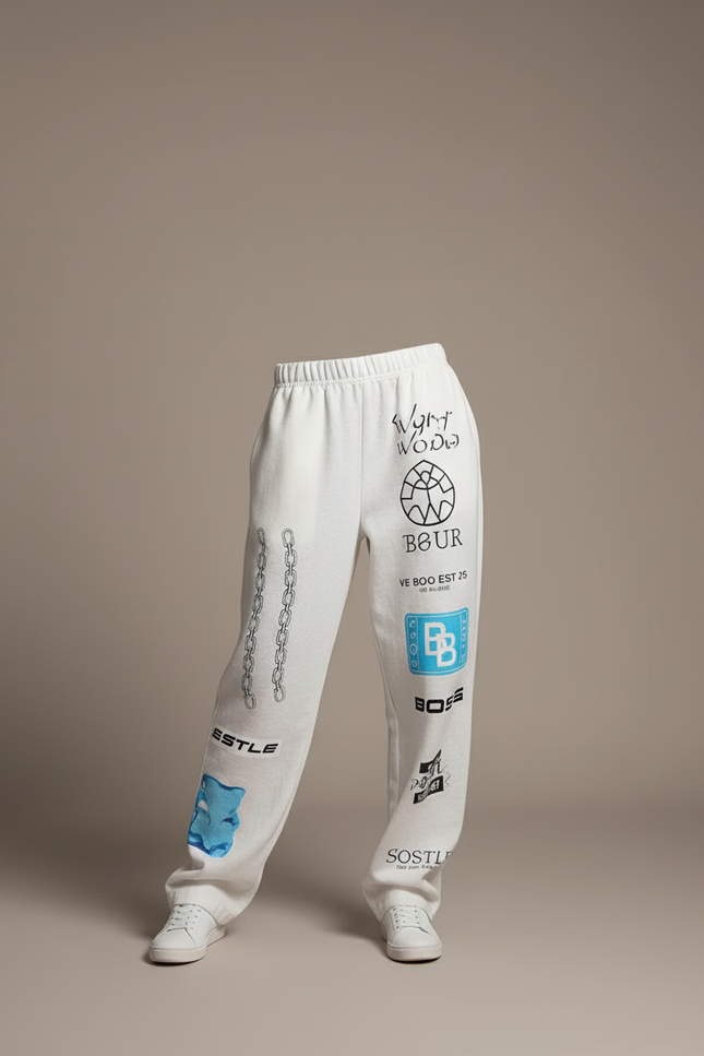 Pantalon Baggy Blanc Imprimé Ample Décontracté Femme - Molleton - vue 3