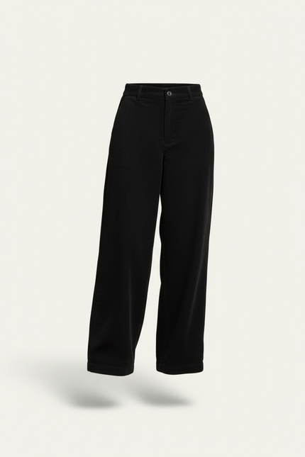 Pantalon Baggy Noir Côtelé Large Décontracté Femme - Cordé - vue 3