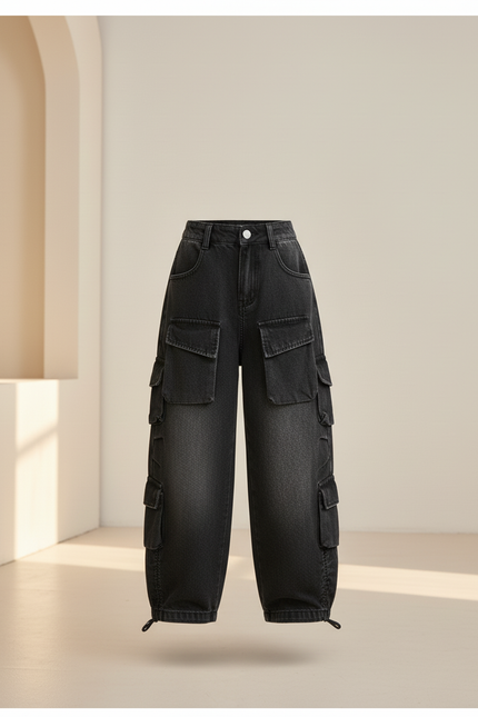 Pantalon Baggy Denim Gris Ample Cargo Enfant - Jean - vue 3
