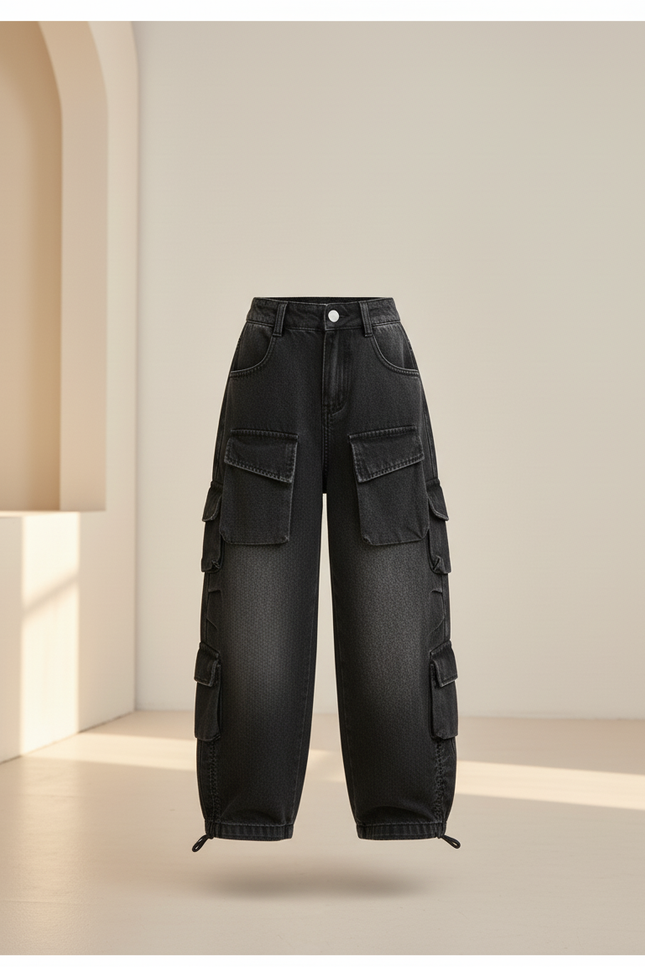 Pantalon Baggy Denim Gris Ample Cargo Enfant - Jean - vue 3