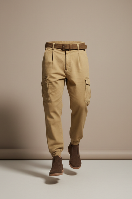 Pantalon Baggy Beige Cargo Coton Décontracté Homme - Kaki - vue 3