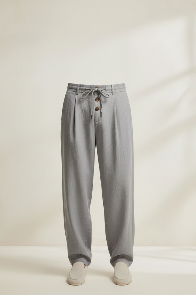 Pantalon Baggy Gris Lin Plissé Décontracté Homme - vue 3
