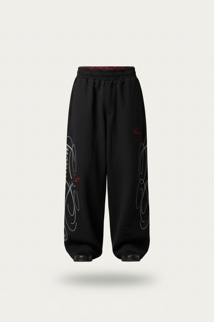 Pantalon Baggy Noir Ample Brodé Streetwear Homme - Molleton - vue 3