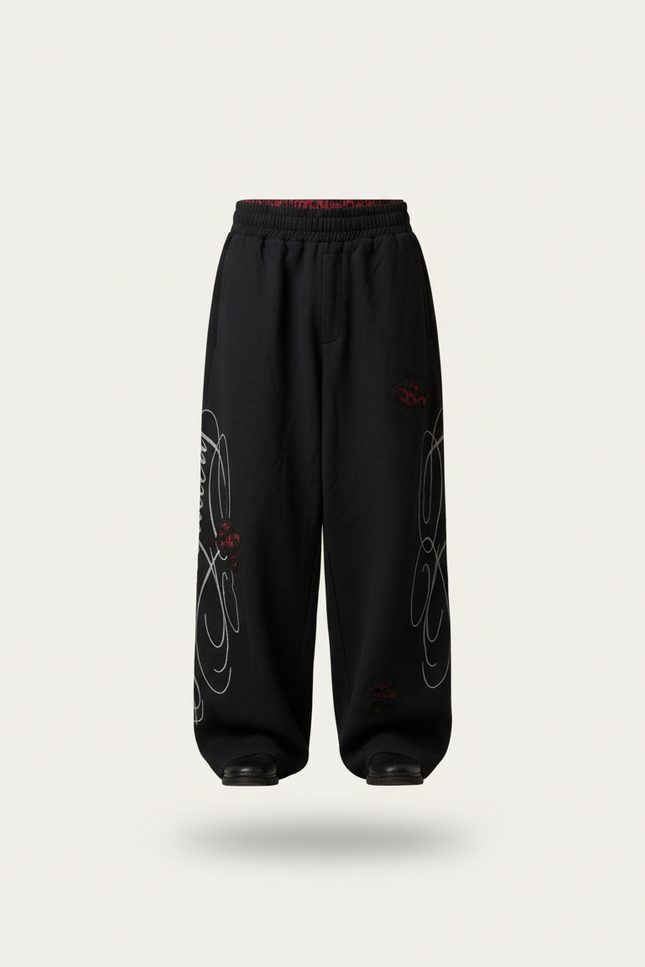 Pantalon Baggy Noir Ample Brodé Streetwear Homme - Molleton - vue 3