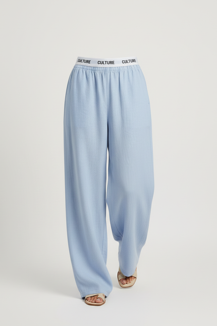 Pantalon Baggy Bleu Clair Ample Taille Haute Fluide - Lin - vue 3