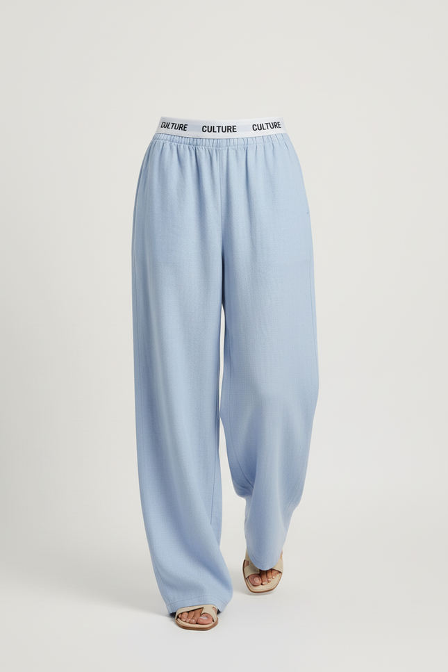 Pantalon Baggy Bleu Clair Ample Taille Haute Fluide - Lin - vue 3