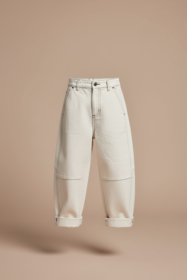 Pantalon Baggy Enfant Coton Beige Ample Décontracté - Jean - vue 3