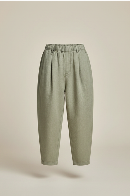 Pantalon Baggy Vert Olive Ample Lin Plissé Enfant - Kaki - vue 3