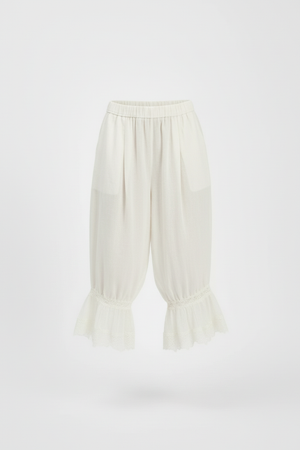 Pantalon Baggy Blanc Cassé Lin Dentelle Ample Fluide - vue 3