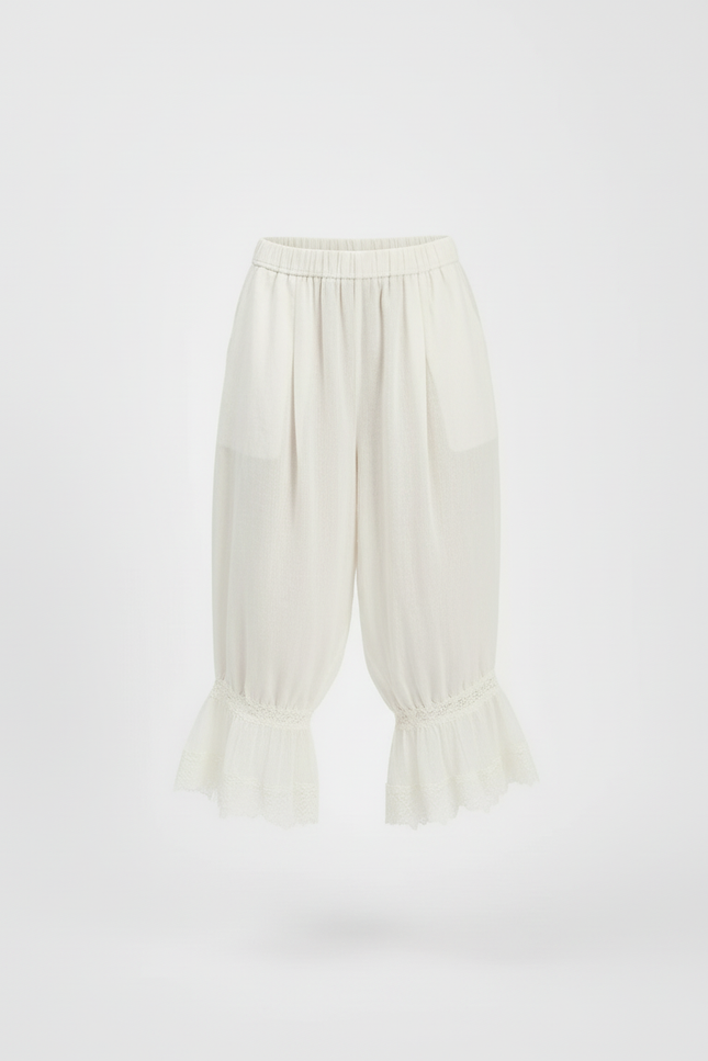 Pantalon Baggy Blanc Cassé Lin Dentelle Ample Fluide - vue 3