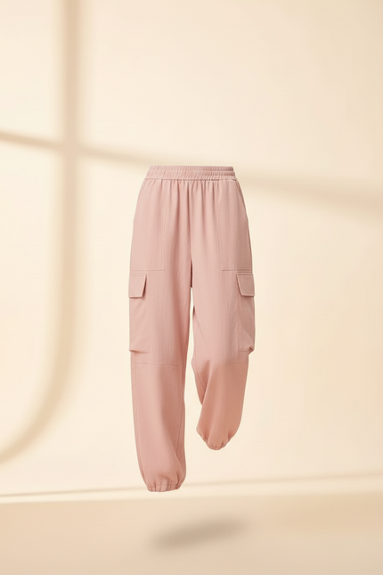 Pantalon Baggy Rose Cargo Ample Cordon Décontracté - Toile - vue 3