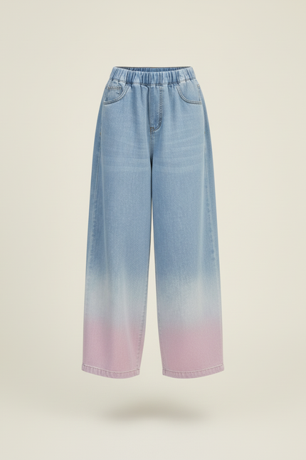 Pantalon Baggy Jean Dégradé Rose Ample Enfant - Multicolore - vue 3