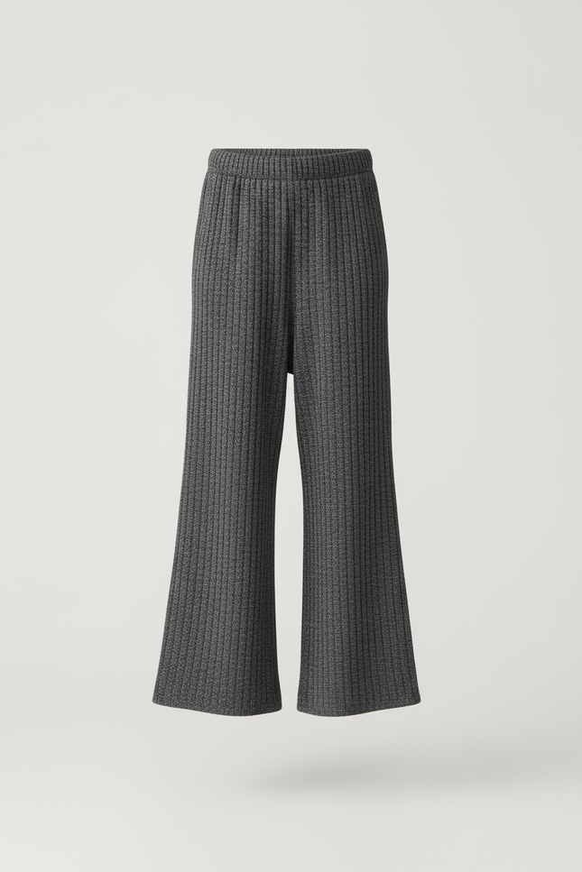 Pantalon Baggy Côtelé Gris Tricoté Ample Doux - Maille - vue 3