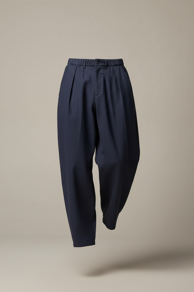 Pantalon Baggy Bleu Marine Plissé Ample Décontracté Homme - Coton - vue 3