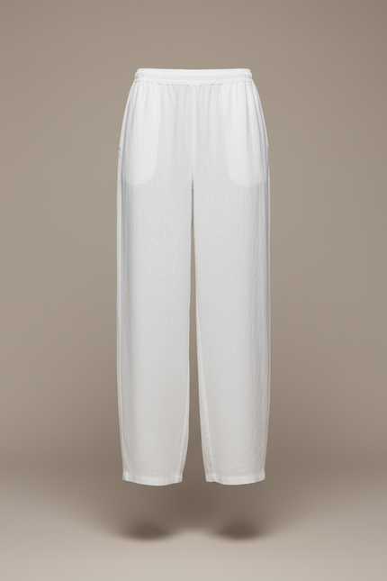 Pantalon Baggy Blanc Lin Fluide Décontracté Femme - vue 3