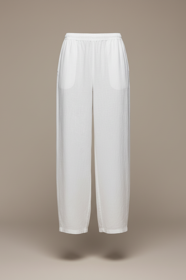 Pantalon Baggy Blanc Lin Fluide Décontracté Femme - vue 3