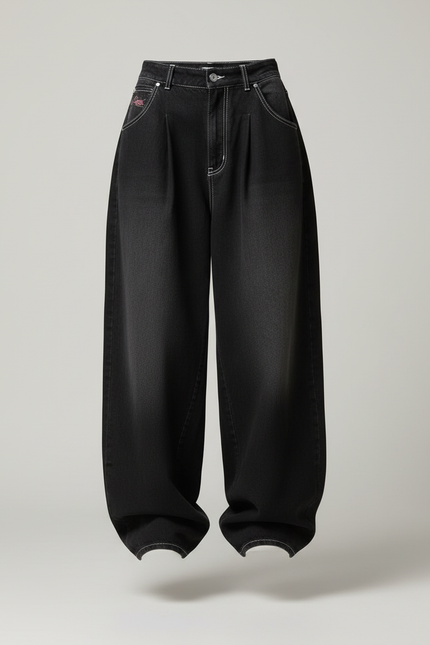 Pantalon Baggy Jean Gris Ample Plissé Décontracté Femme - vue 3